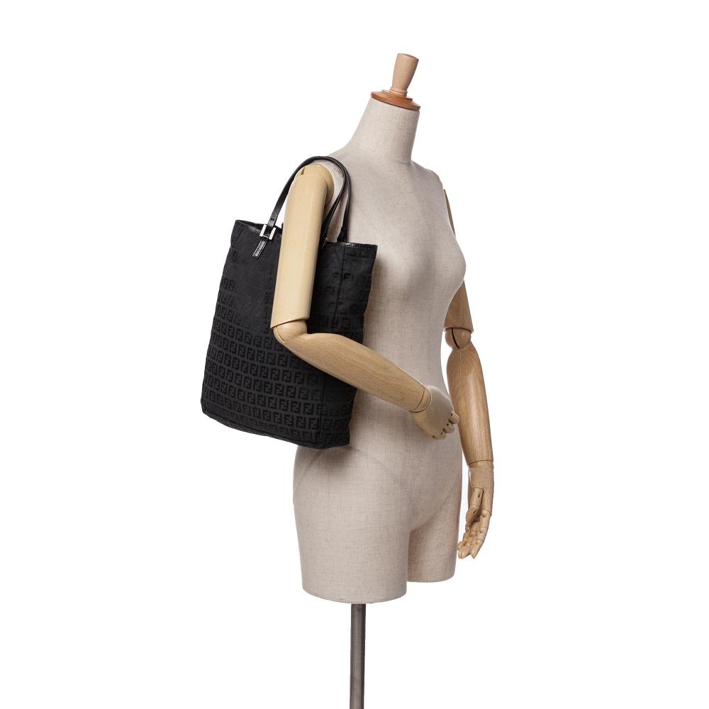 Fendi B Fendi Black Canvas Fabric Zucchino Tote Italy