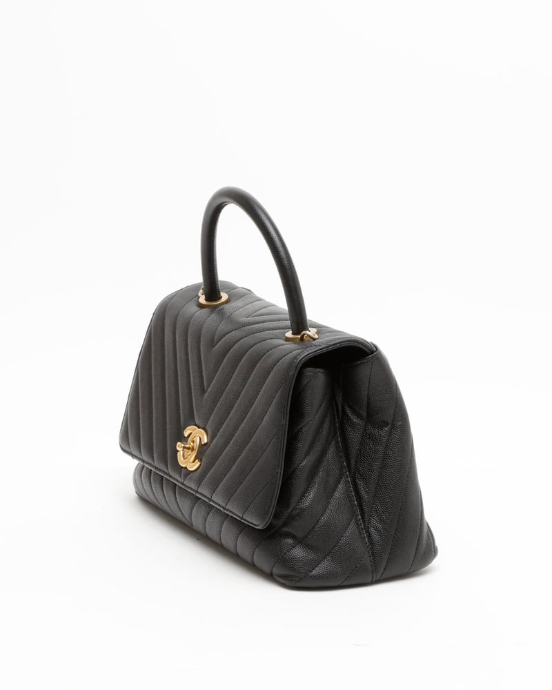 Chanel Medium Caviar Chevron Coco Top Handle Bag