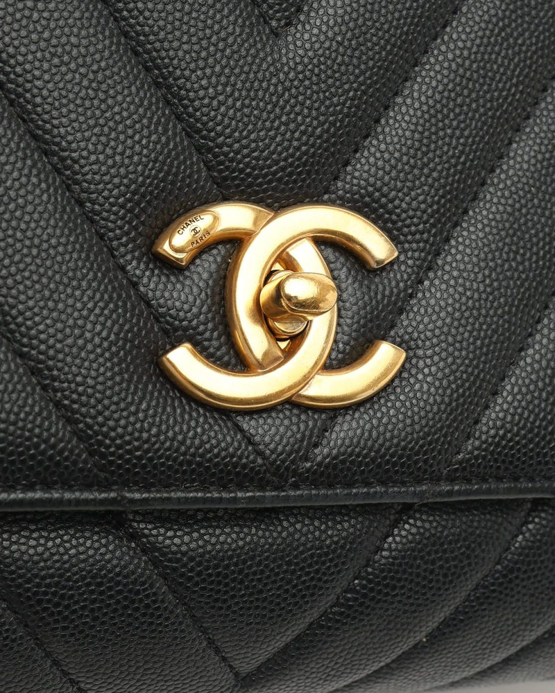 Chanel Medium Caviar Chevron Coco Top Handle Bag