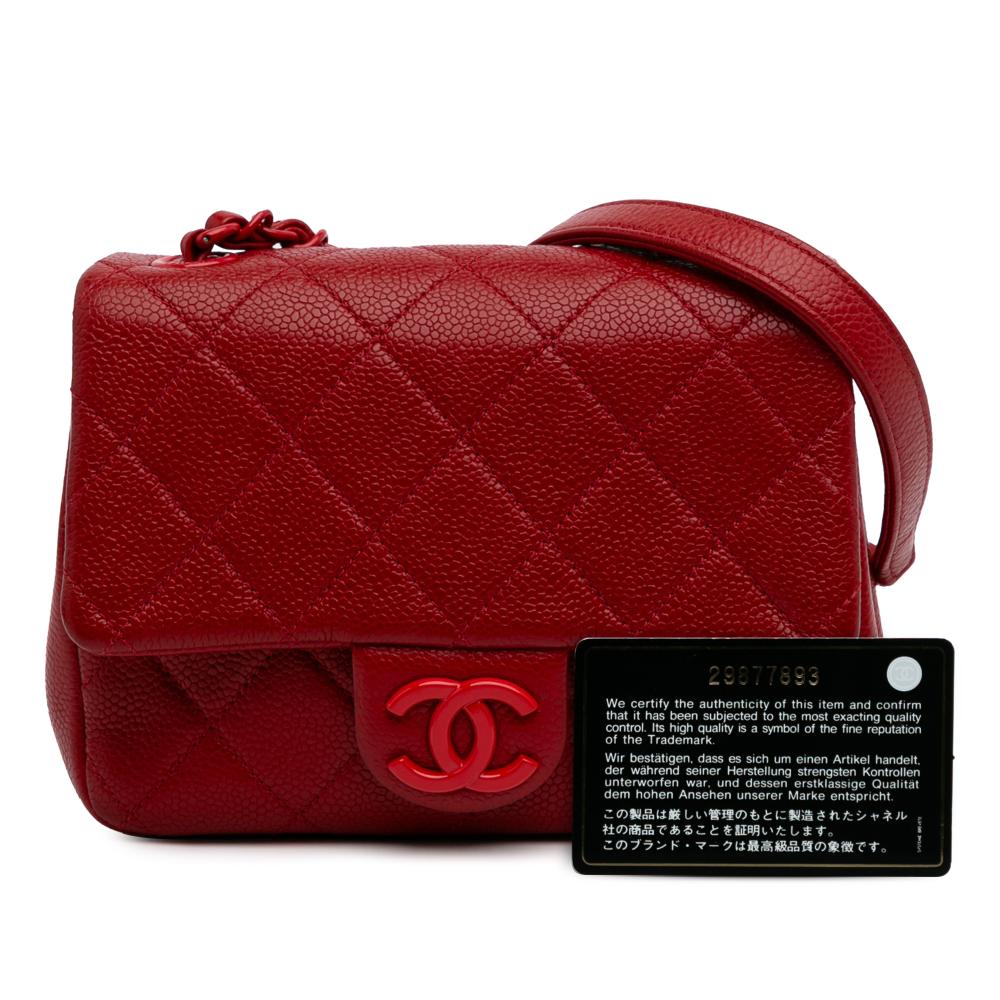 Chanel AB Chanel Red Caviar Leather Leather Mini Square Caviar Incognito Flap Italy