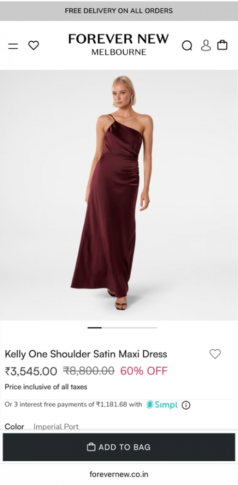 Forever New Kelly Maxikleid aus Satin mit einer Schulter