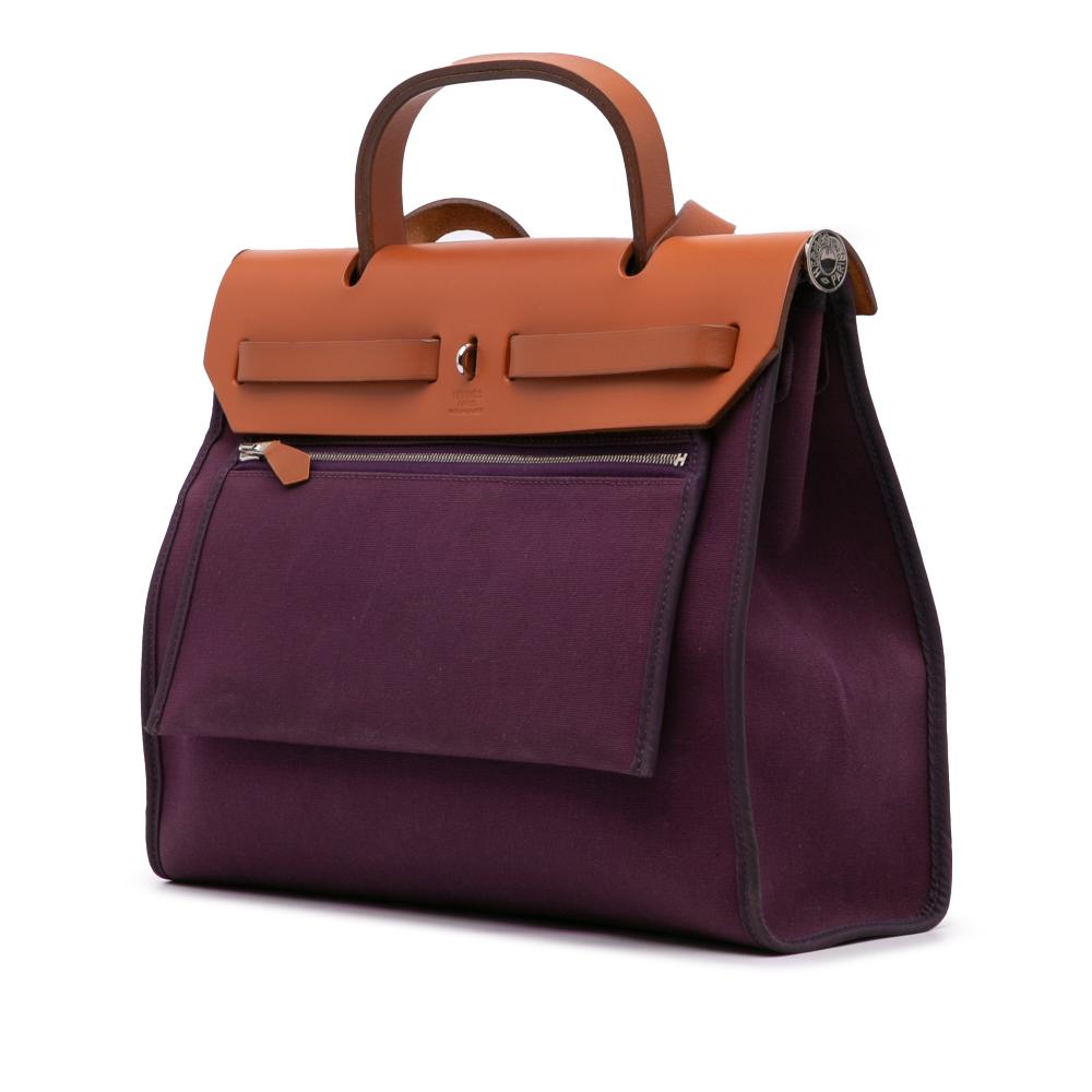 Hermès B Hermès Purple Plum with Brown Canvas Fabric Toile Herbag Zip 31 France
