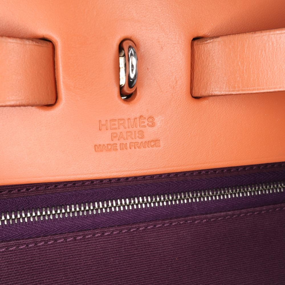 Hermès B Hermès Purple Plum with Brown Canvas Fabric Toile Herbag Zip 31 France