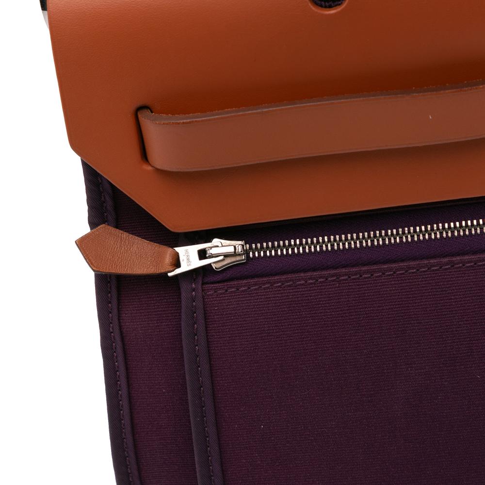 Hermès B Hermès Purple Plum with Brown Canvas Fabric Toile Herbag Zip 31 France