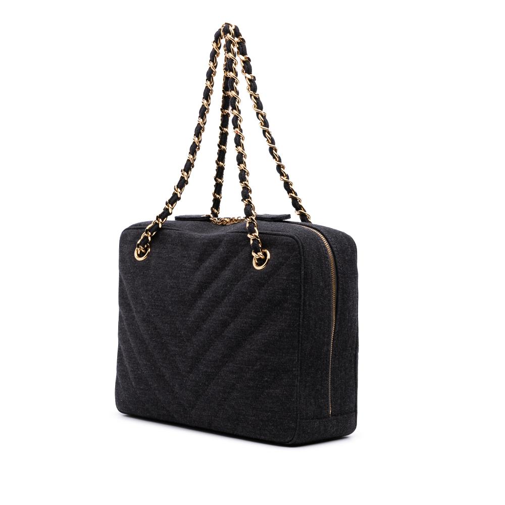Chanel B Chanel Gray Cotton Fabric CC Chevron Jersey Camera Bag Italy