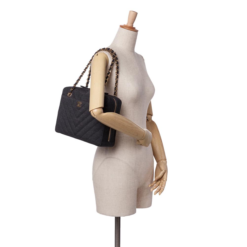 Chanel B Chanel Gray Cotton Fabric CC Chevron Jersey Camera Bag Italy