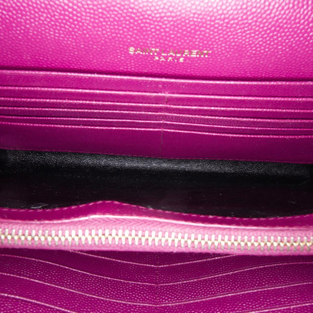 Saint Laurent Purple Grain De Poudre Chevron Monogram Envelope Chain Wallet Italy
