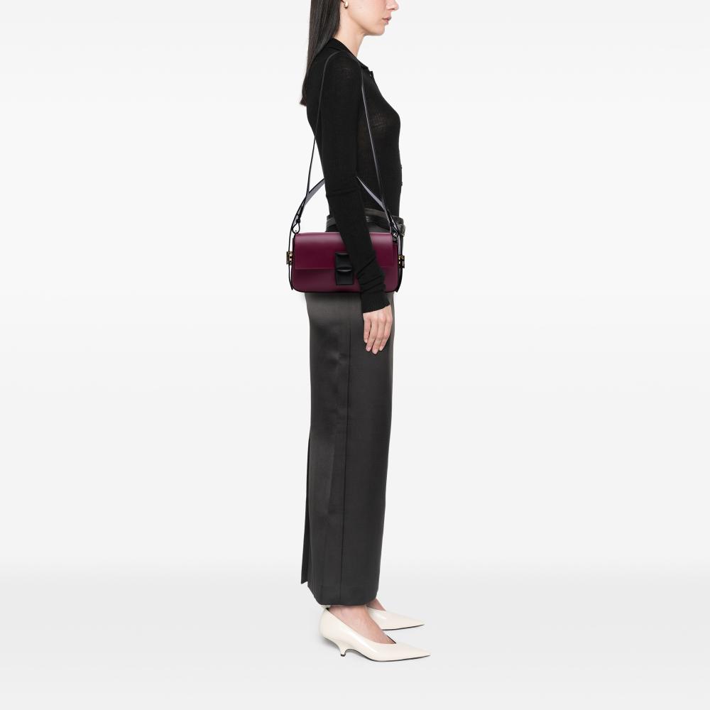 Fendi B Fendi Red Burgundy Nappa Leather Leather Stefano Pilati Nappa Twist Baguette Satchel Italy
