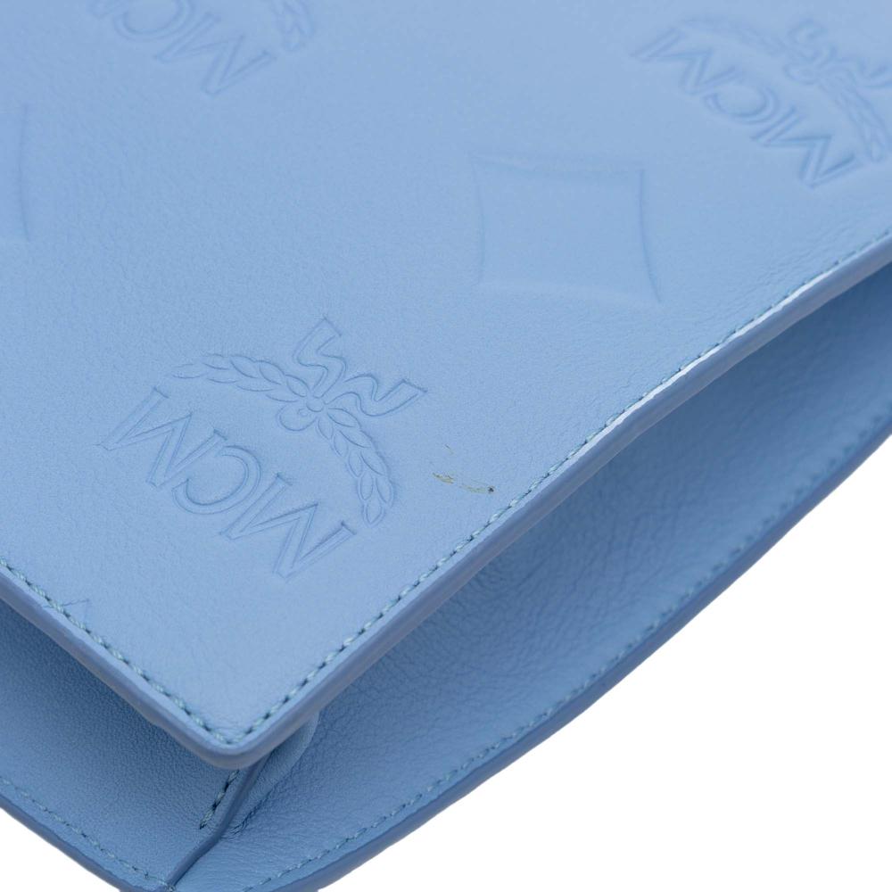 MCM B MCM Blue Light Blue Calf Leather Aren Zip Pouch Korea, South