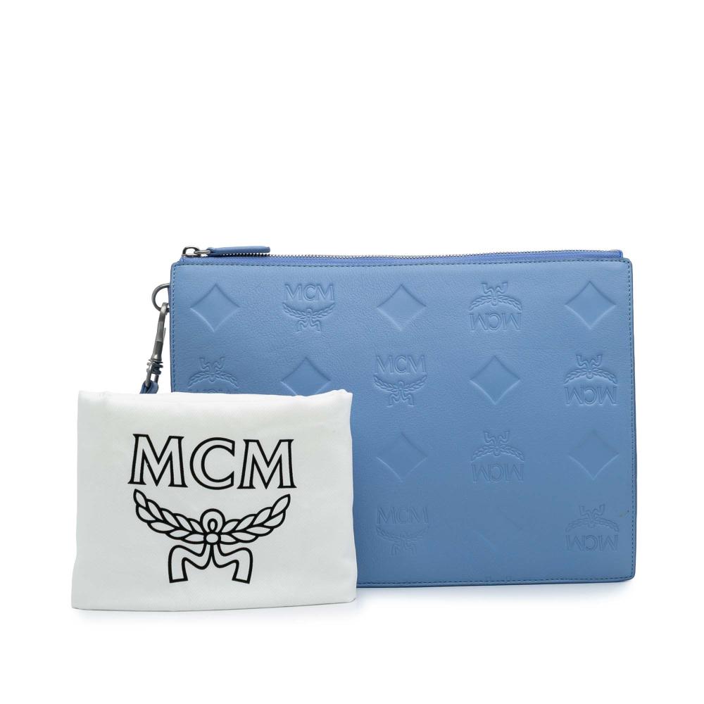 MCM B MCM Blue Light Blue Calf Leather Aren Zip Pouch Korea, South
