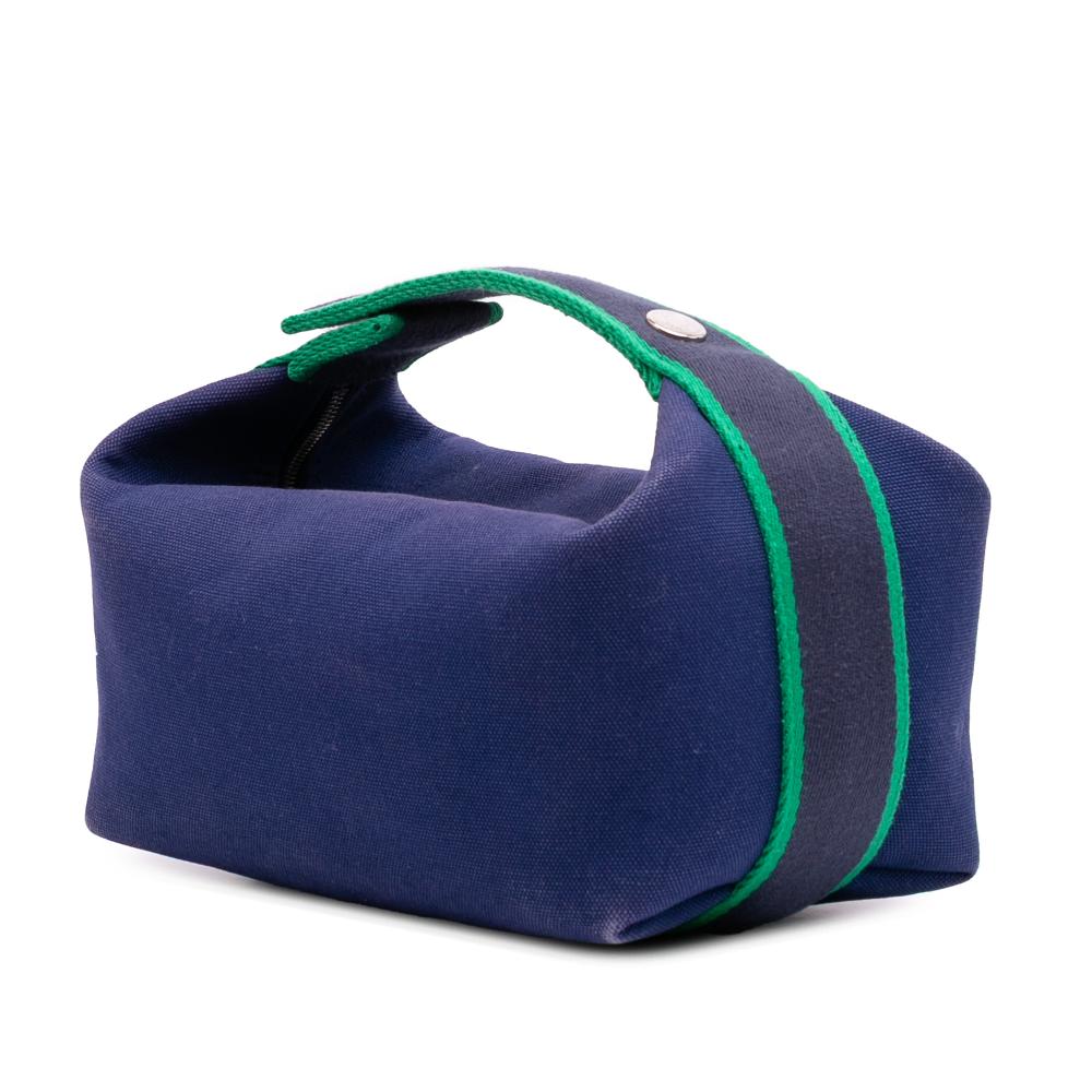 Hermès B Hermès Blue Dark Blue with Green Canvas Fabric Small Toile Bride A Brac Case France