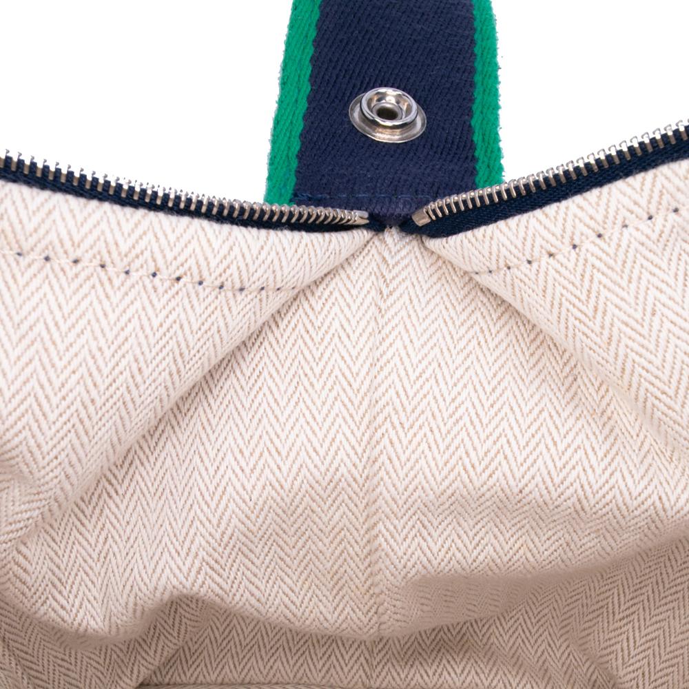 Hermès B Hermès Blue Dark Blue with Green Canvas Fabric Small Toile Bride A Brac Case France