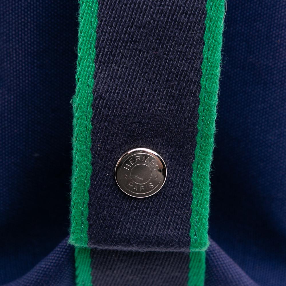 Hermès B Hermès Blue Dark Blue with Green Canvas Fabric Small Toile Bride A Brac Case France