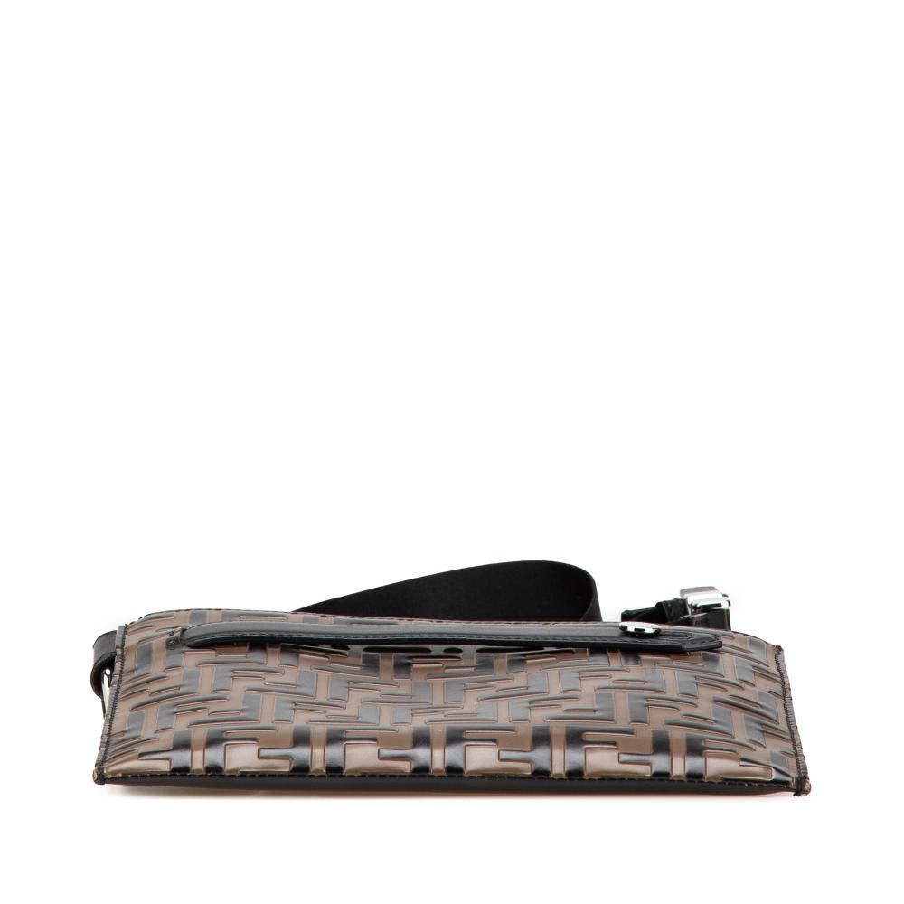 Fendi B Fendi Brown with Black Calf Leather FF Embossed 1974 Crossbody Italy