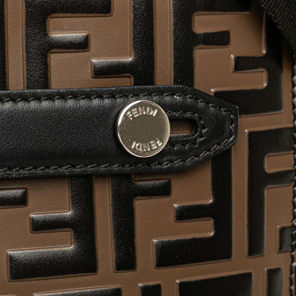 Fendi B Fendi Brown with Black Calf Leather FF Embossed 1974 Crossbody Italy