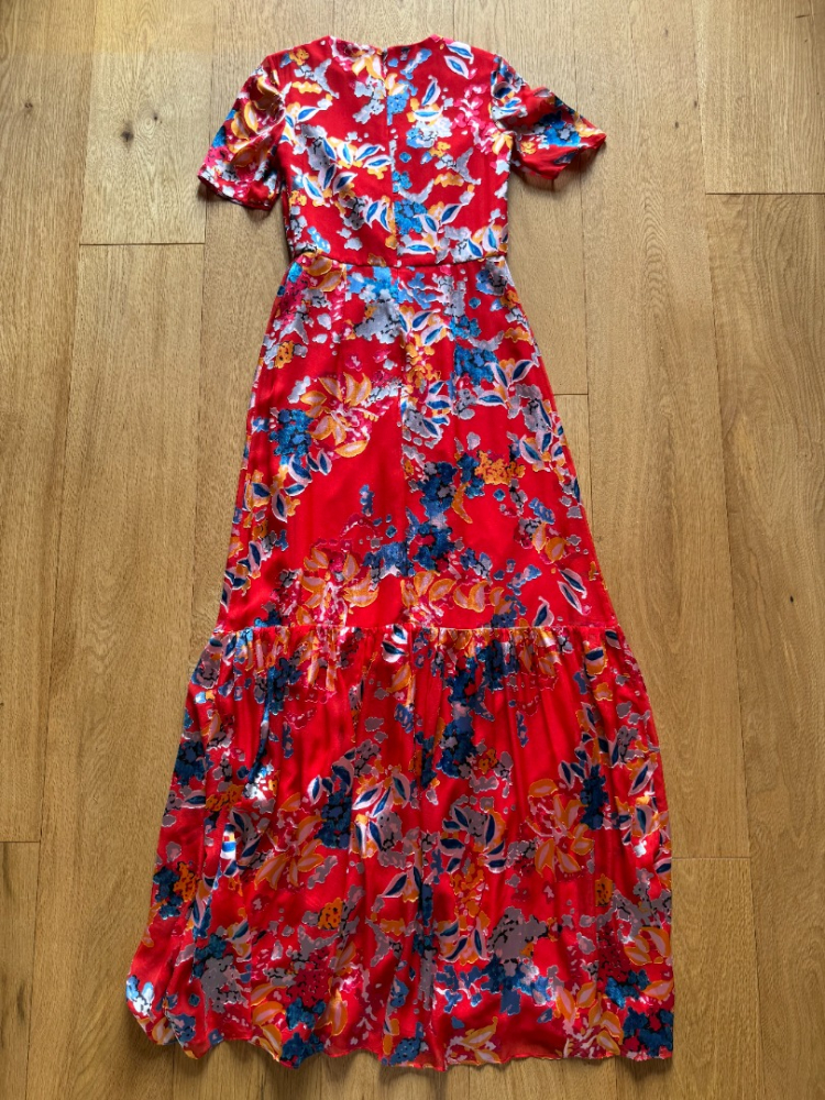 Saloni Dramatic long red silk-rayon floral dress