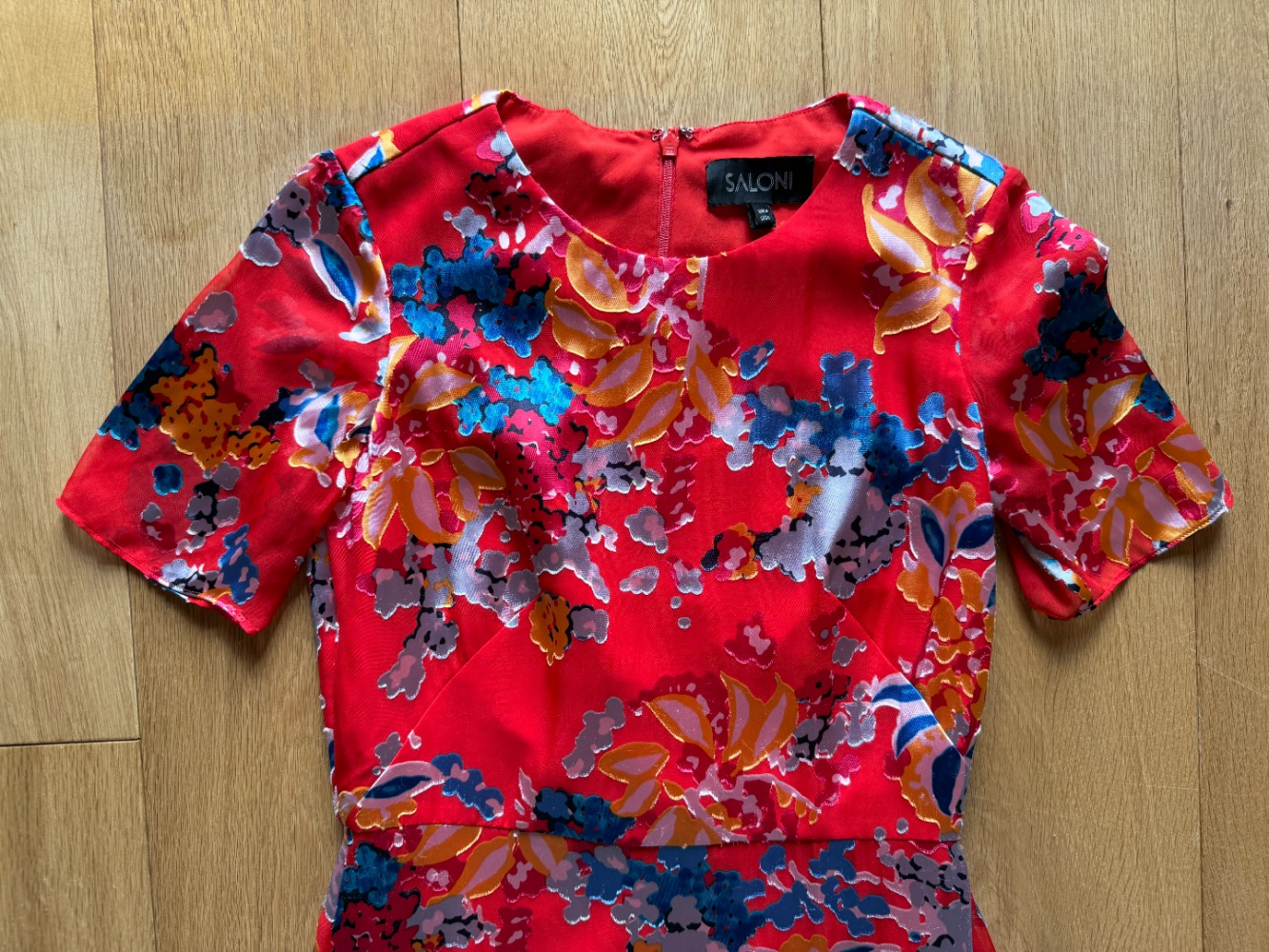 Saloni Dramatic long red silk-rayon floral dress