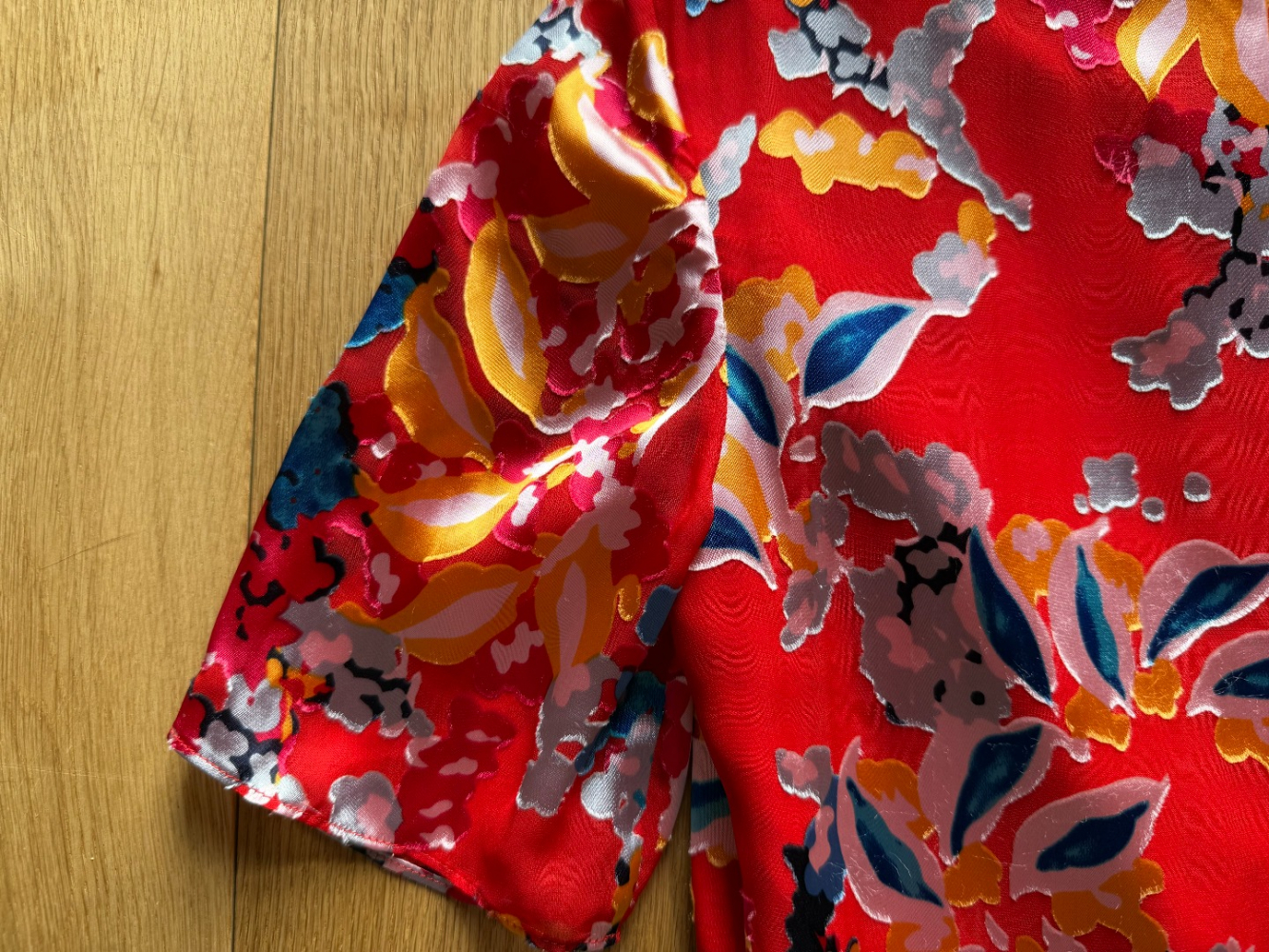 Saloni Dramatic long red silk-rayon floral dress