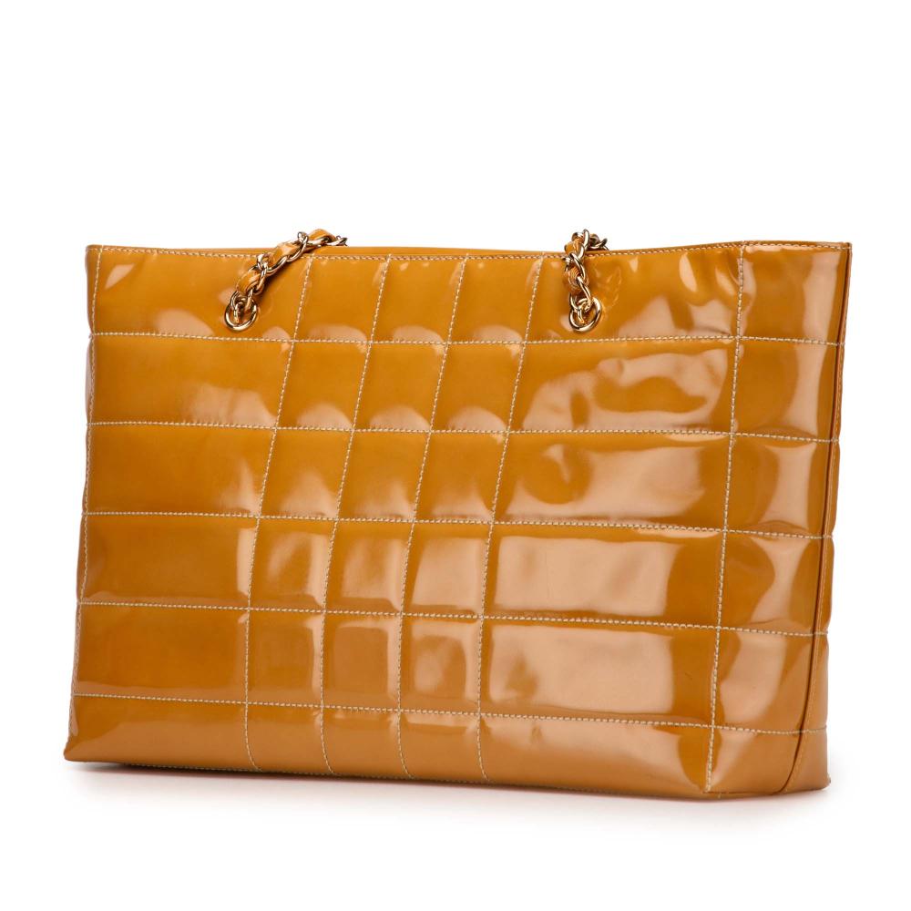 Chanel B Chanel Brown Caramel Patent Leather Leather CC Square Quilted Patent Tote Italy