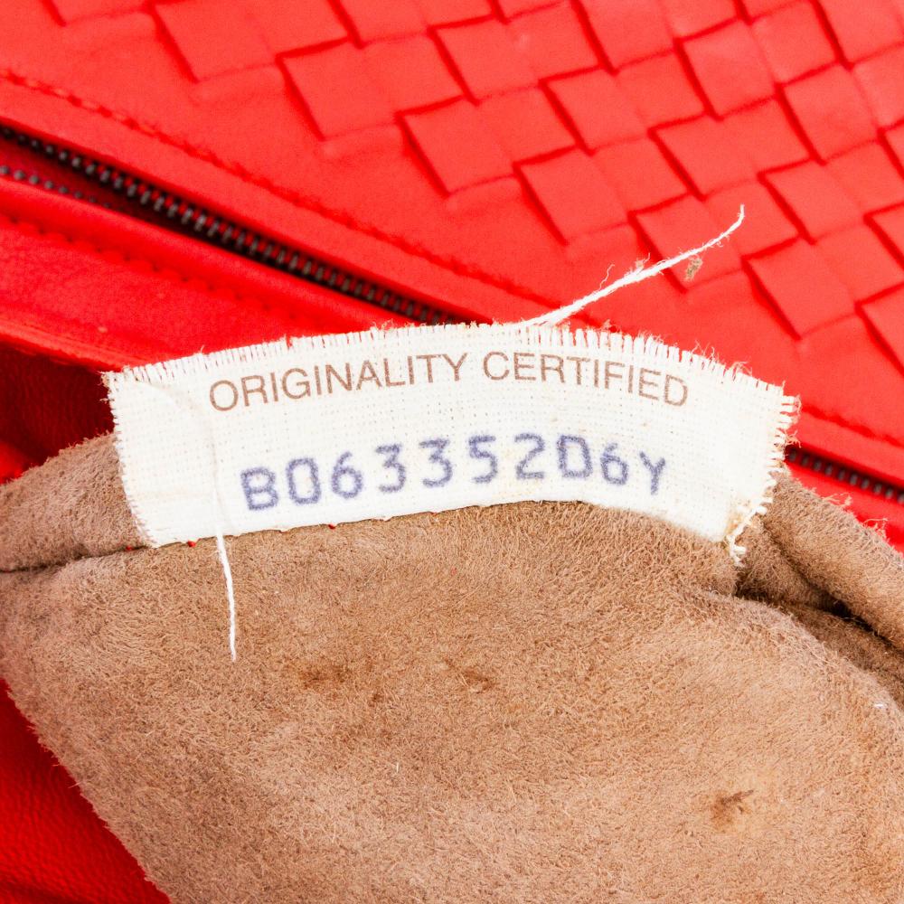 Bottega Veneta B Bottega Veneta Red Calf Leather Intrecciato Chain Flap Crossbody Italy