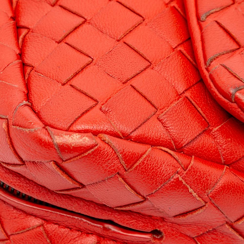 Bottega Veneta B Bottega Veneta Red Calf Leather Intrecciato Chain Flap Crossbody Italy