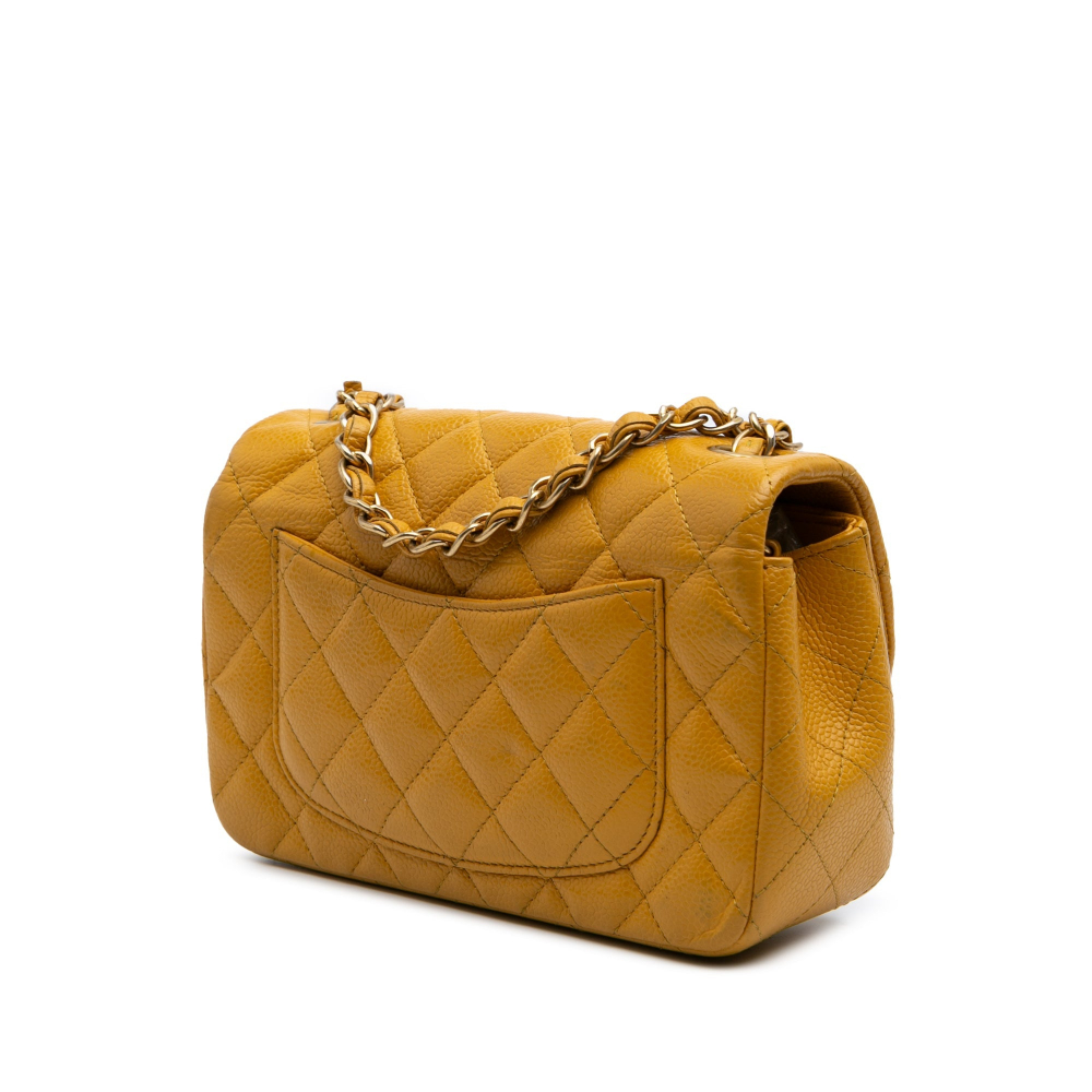 Chanel Classic Single Flap Mini Matelassè Caviar Leather Flap Shoulder Bag Yellow