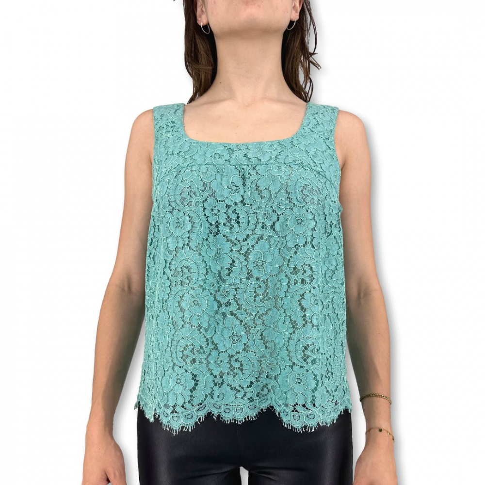 Chanel Türkisfarbenes 3D-Spitzen-Tanktop mit CC-Knopf