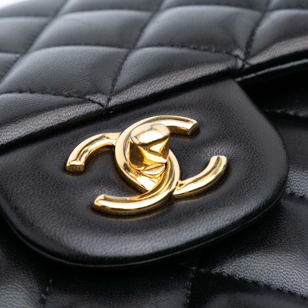 Chanel B Chanel Black Lambskin Leather Leather Jumbo Classic Lambskin Double Flap Italy