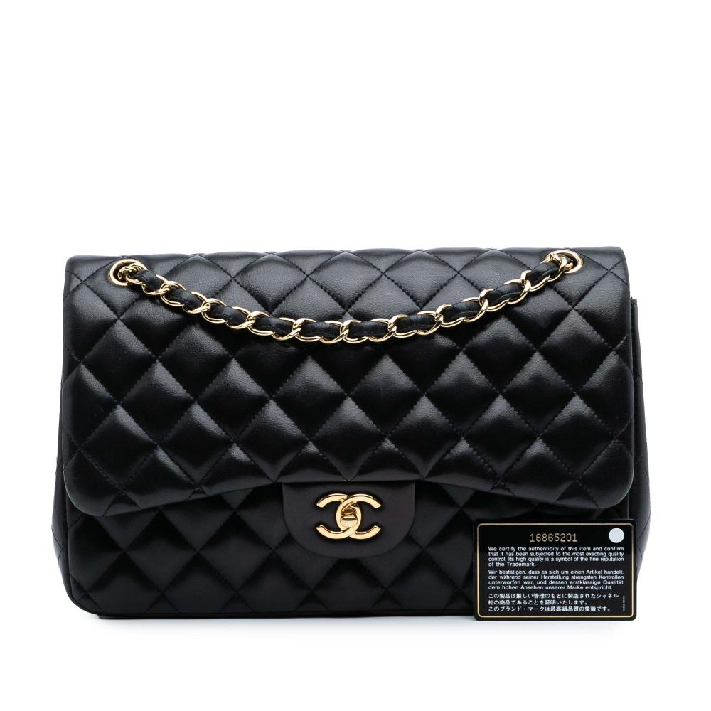 Chanel B Chanel Black Lambskin Leather Leather Jumbo Classic Lambskin Double Flap Italy