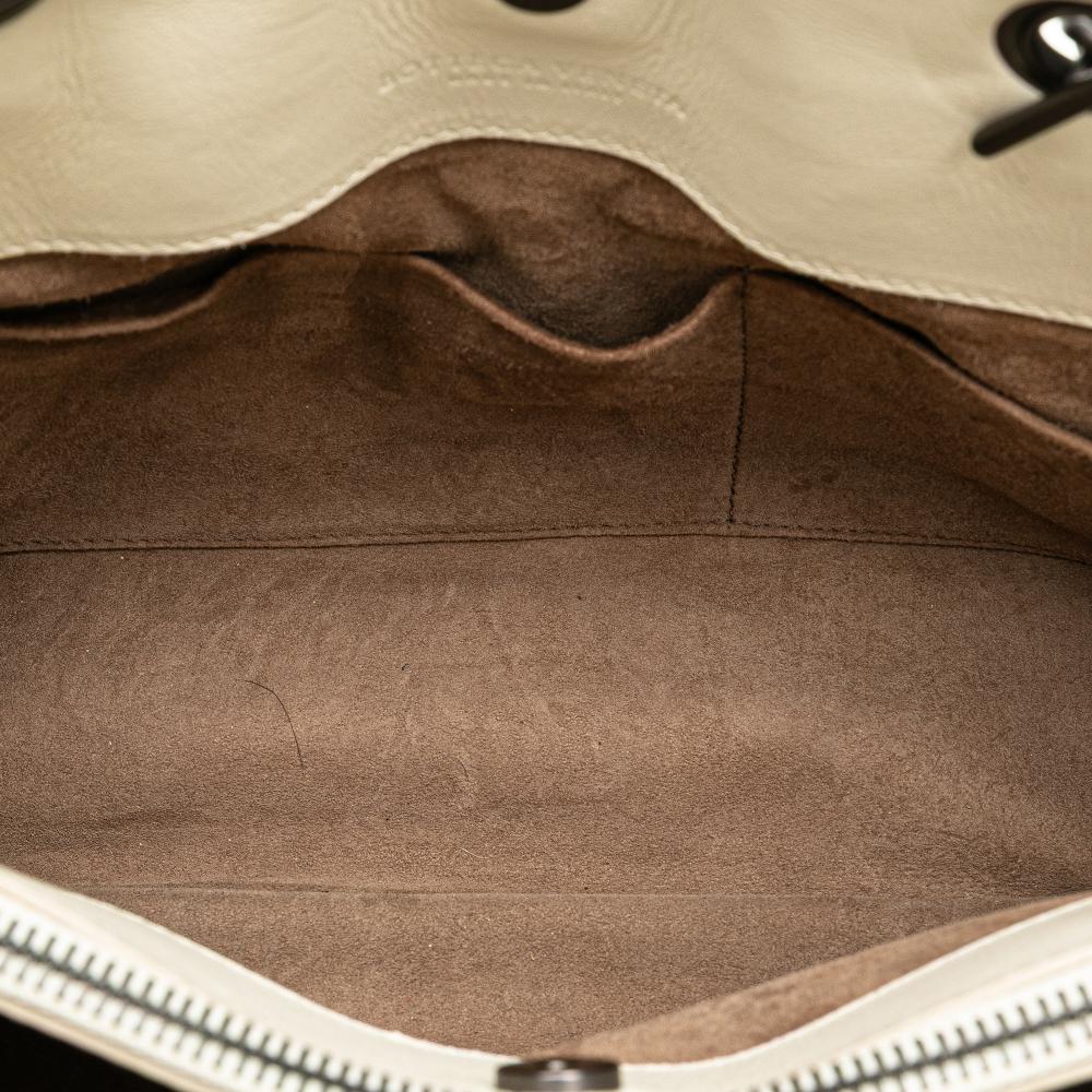 Bottega Veneta B Bottega Veneta White Calf Leather Medium Intrecciato Stitched Double Chain Tote Italy