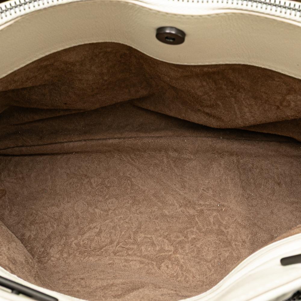 Bottega Veneta B Bottega Veneta White Calf Leather Medium Intrecciato Stitched Double Chain Tote Italy