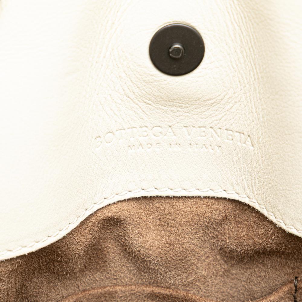 Bottega Veneta B Bottega Veneta White Calf Leather Medium Intrecciato Stitched Double Chain Tote Italy