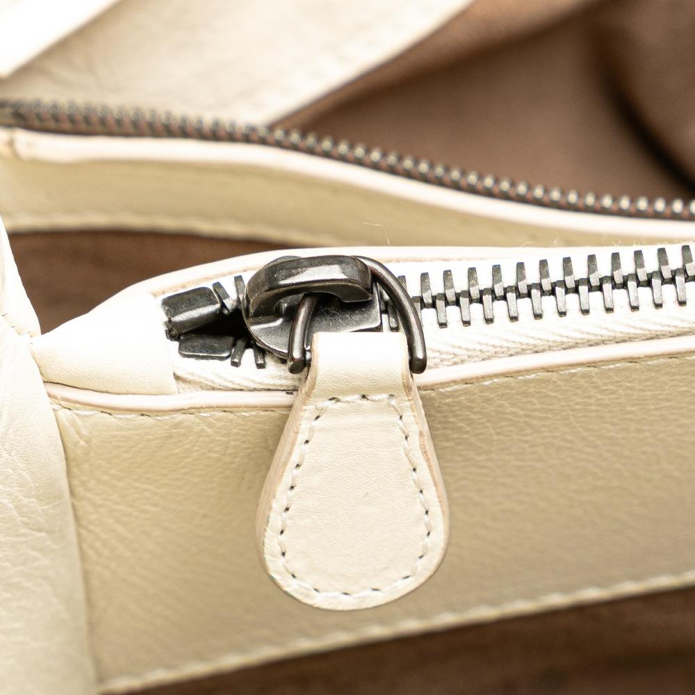 Bottega Veneta B Bottega Veneta White Calf Leather Medium Intrecciato Stitched Double Chain Tote Italy