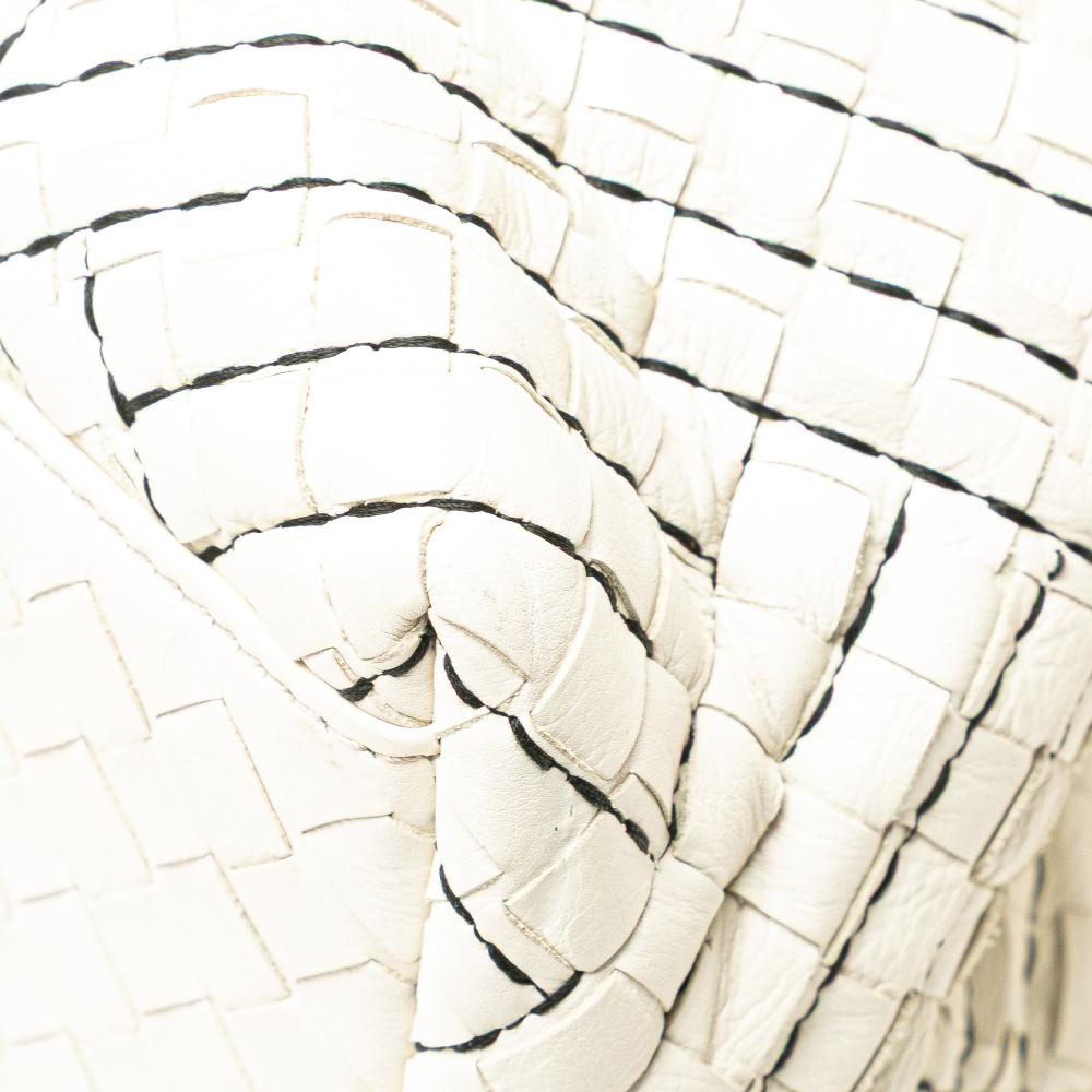 Bottega Veneta B Bottega Veneta White Calf Leather Medium Intrecciato Stitched Double Chain Tote Italy