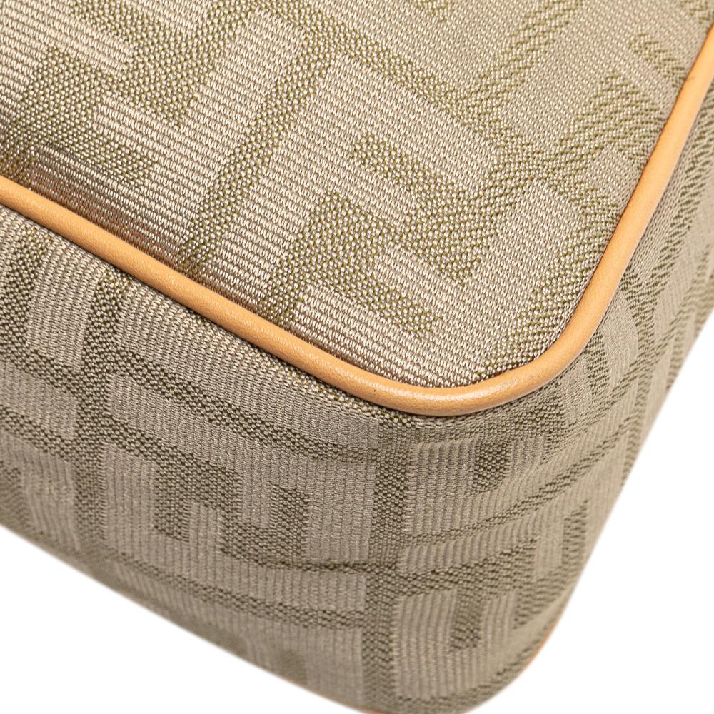 Fendi B Fendi Brown Light Beige Canvas Fabric Zucca Shoulder Bag Italy