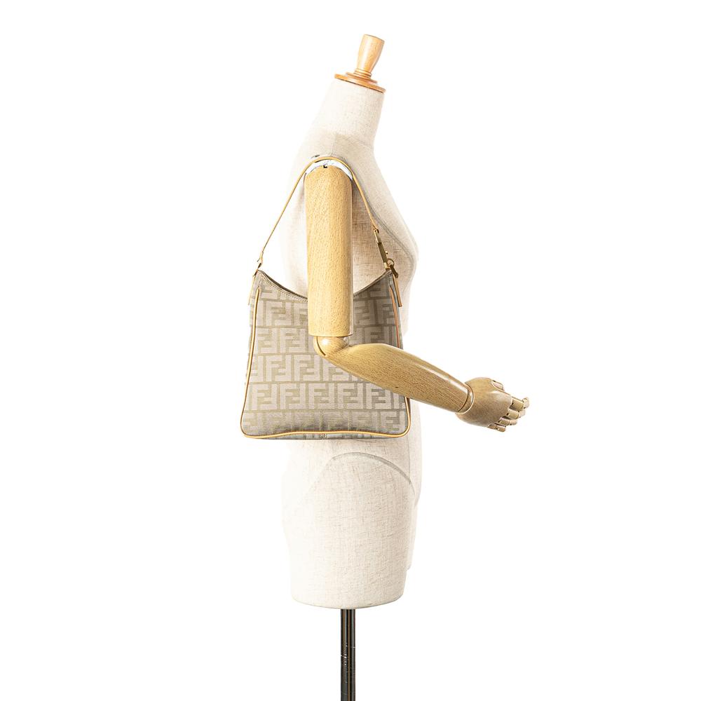Fendi B Fendi Brown Light Beige Canvas Fabric Zucca Shoulder Bag Italy