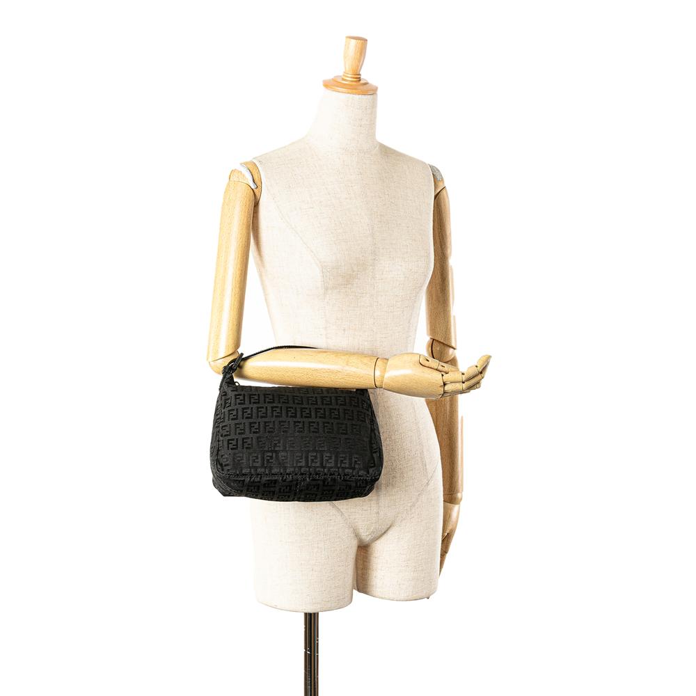 Fendi B Fendi Black Canvas Fabric Zucchino Handbag Italy