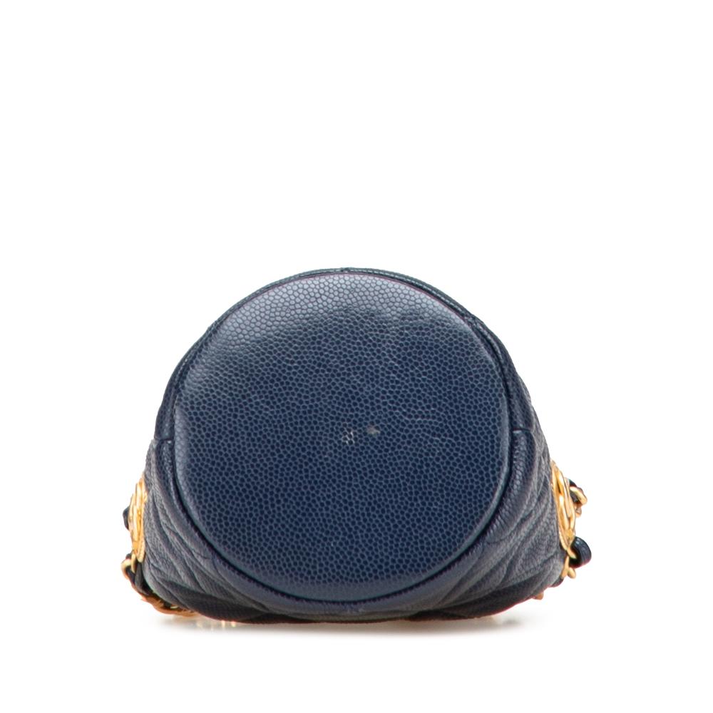 Chanel Blue Mini Quilted Caviar Medallion Charms Drawstring Bucket Bag Italy