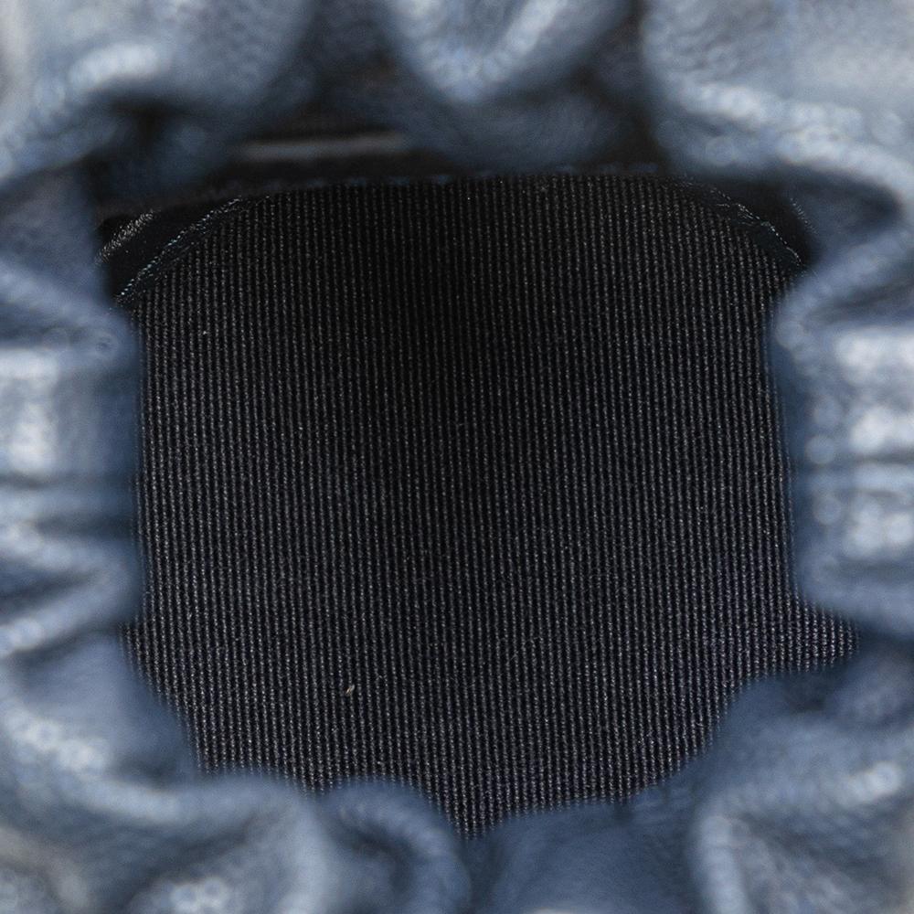 Chanel Blue Mini Quilted Caviar Medallion Charms Drawstring Bucket Bag Italy