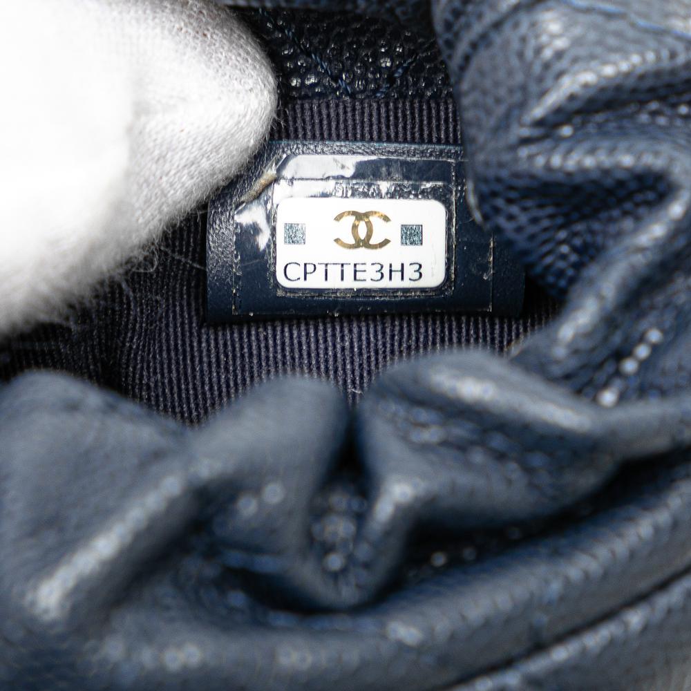 Chanel Blue Mini Quilted Caviar Medallion Charms Drawstring Bucket Bag Italy