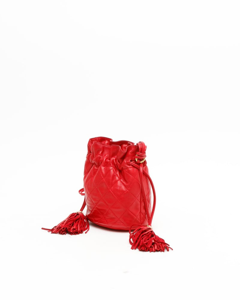Chanel Quilted Drawstring Tassel Bucket Bag