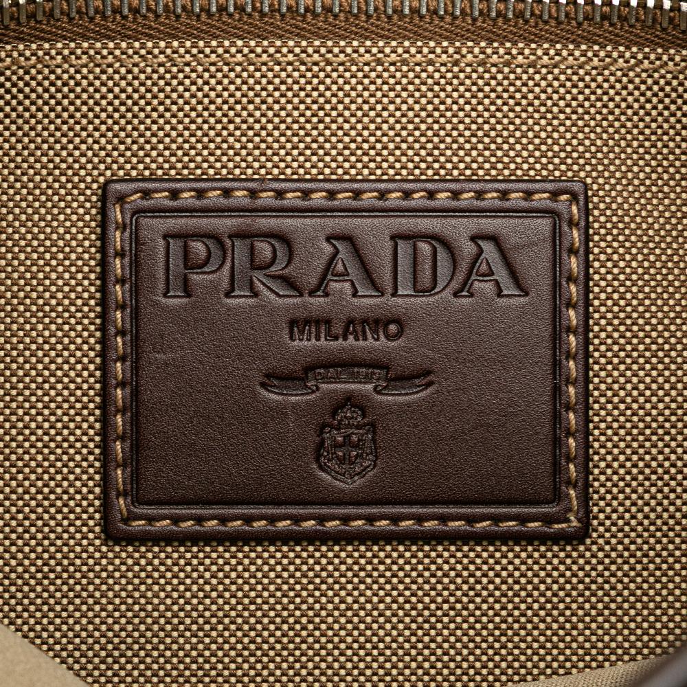 Prada B Prada Brown Beige Canvas Fabric Canapa Logo Crossbody Italy