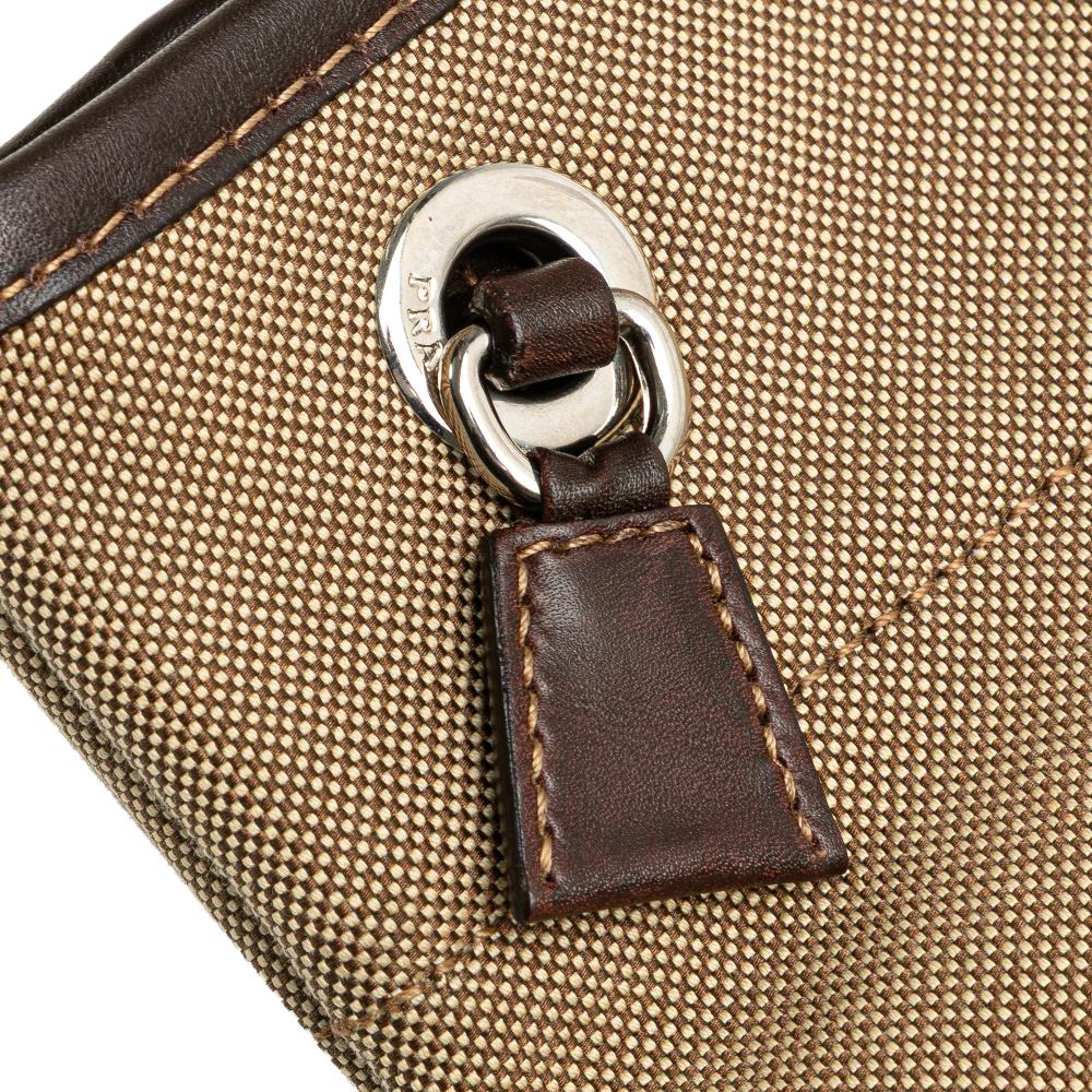 Prada B Prada Brown Beige Canvas Fabric Canapa Logo Crossbody Italy