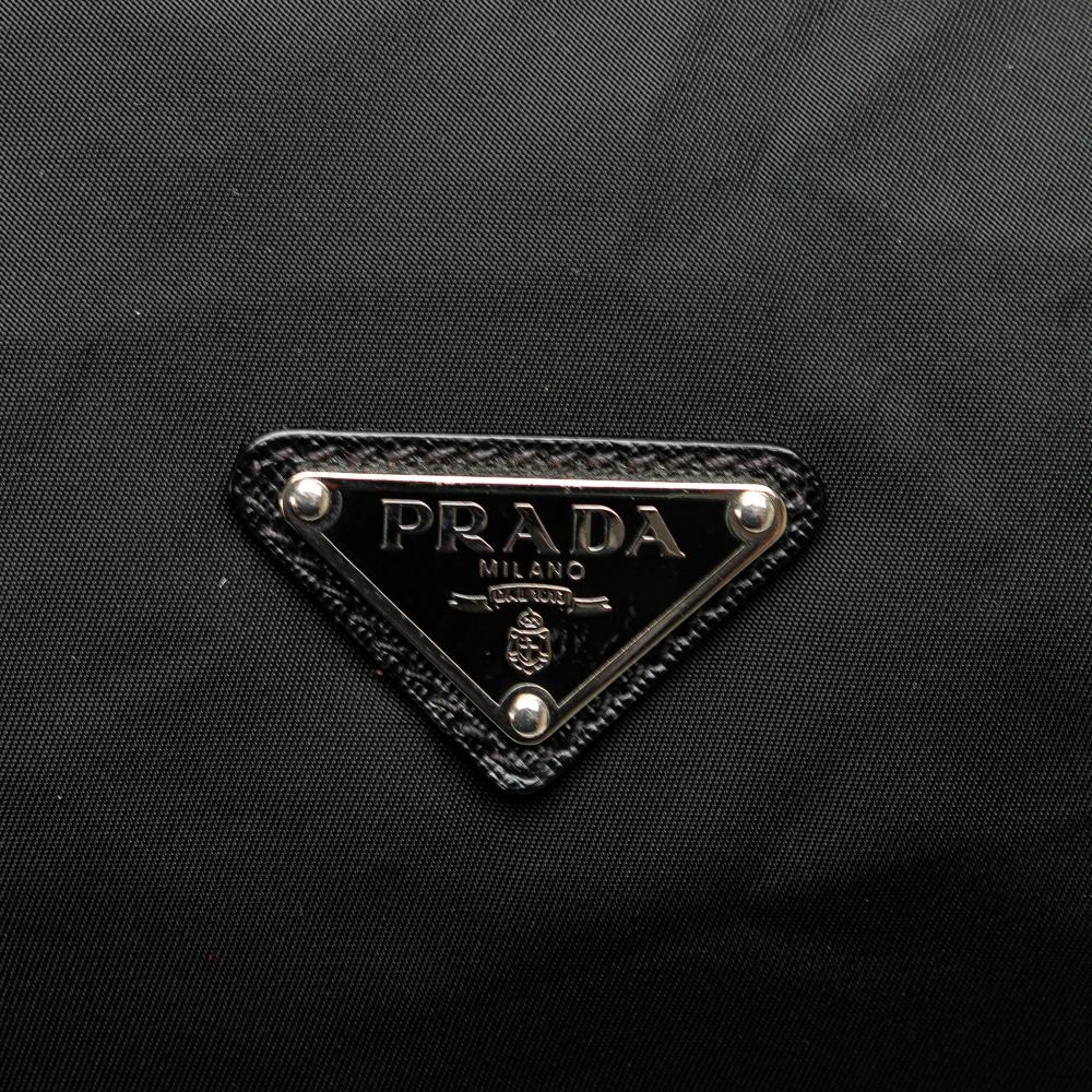 Prada B Prada Black Nylon Fabric Saffiano Trimmed Tessuto Handbag Italy