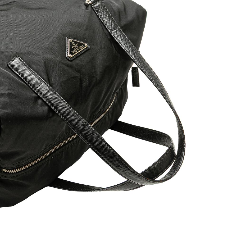 Prada B Prada Black Nylon Fabric Saffiano Trimmed Tessuto Handbag Italy