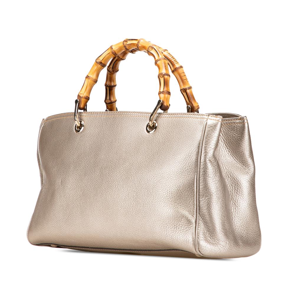 Gucci B Gucci Gold Calf Leather Medium skin Bamboo Shopper Satchel Italy