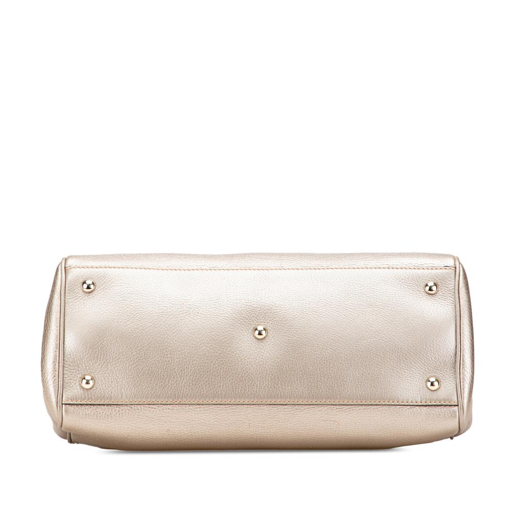 Gucci B Gucci Gold Calf Leather Medium skin Bamboo Shopper Satchel Italy