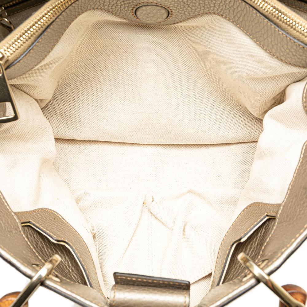 Gucci B Gucci Gold Calf Leather Medium skin Bamboo Shopper Satchel Italy