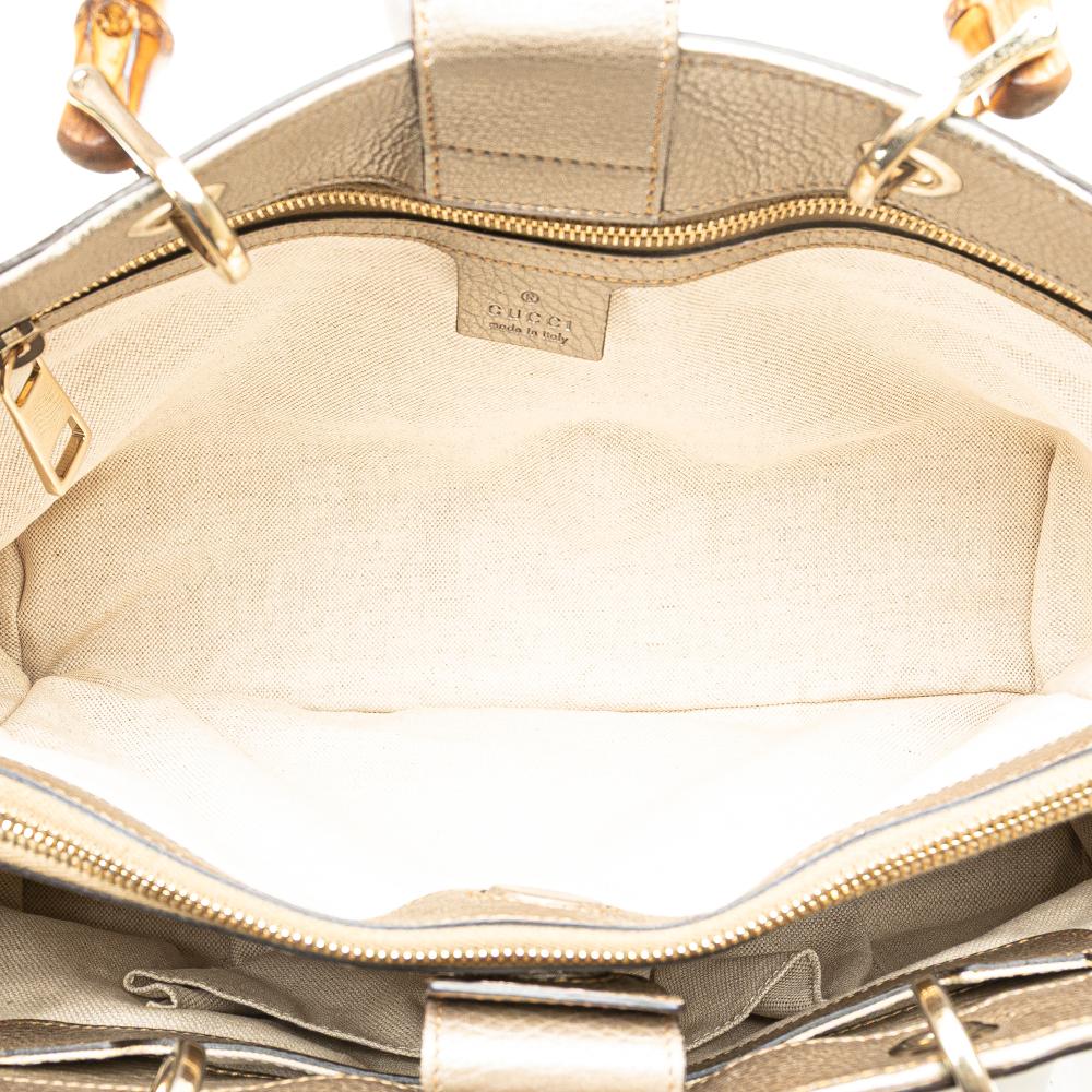 Gucci B Gucci Gold Calf Leather Medium skin Bamboo Shopper Satchel Italy