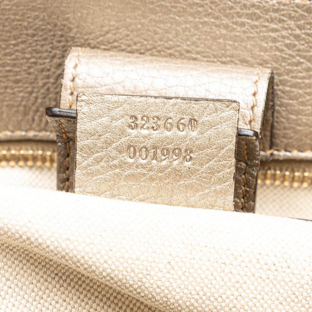 Gucci B Gucci Gold Calf Leather Medium skin Bamboo Shopper Satchel Italy